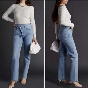 Agolde Blue Criss Cross Asymmetric Waist Straight Leg High Rise Jean Size 25